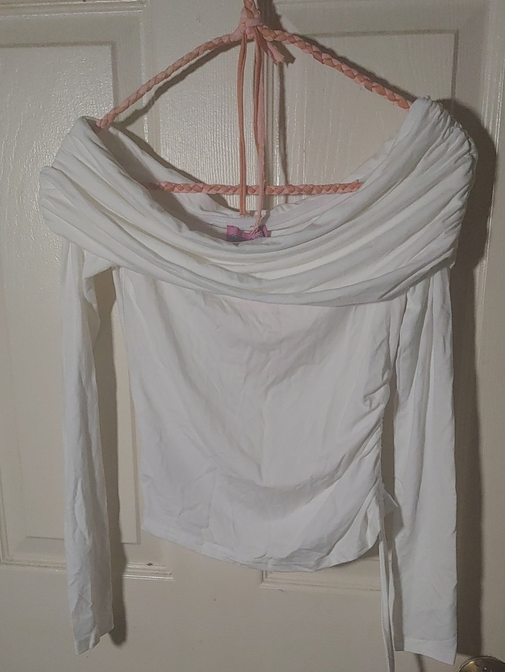 Womens White Off-Shoulder Long Sleeve Top